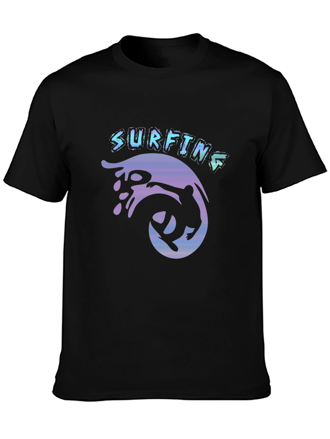 Surfing Graphic Tee - Black Cotton T-Shirt
