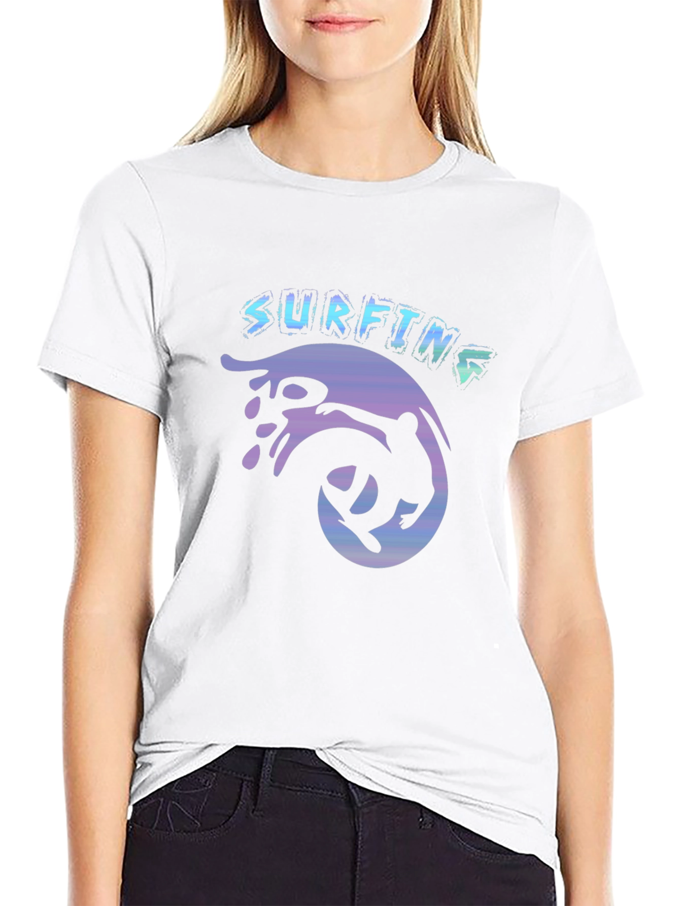 Surfing Graphic Tee - Black Cotton T-Shirt