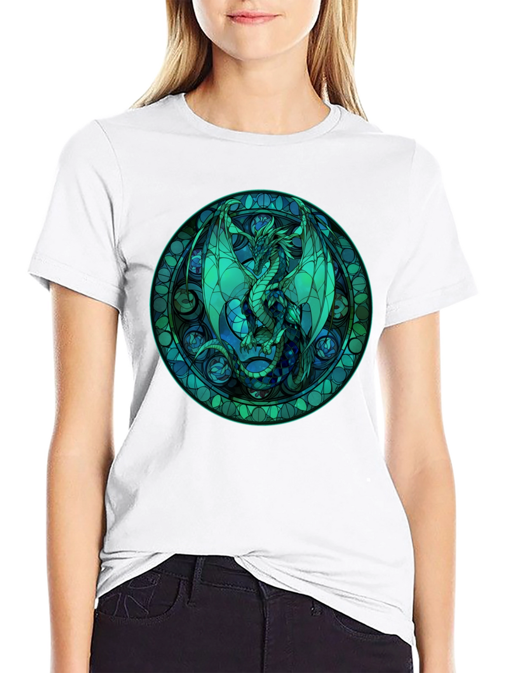 Stained Glass Dragon Graphic Tee - Black
