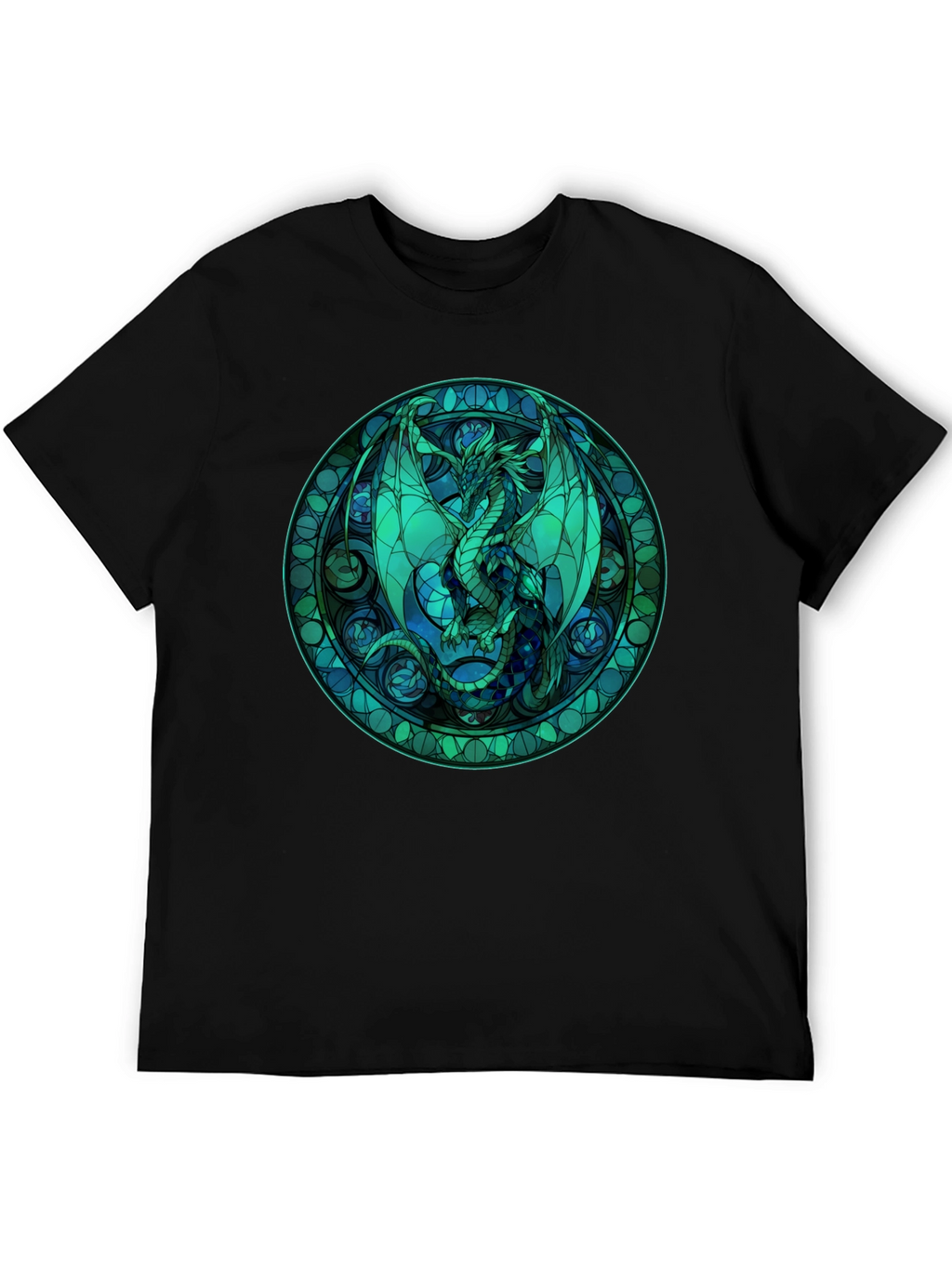 Stained Glass Dragon Graphic Tee - Black