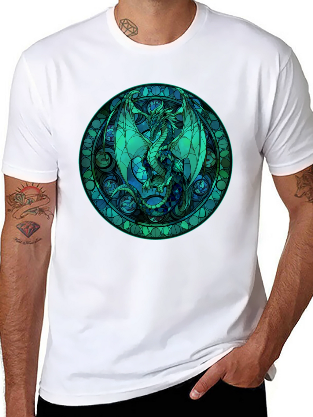 Stained Glass Dragon Graphic Tee - Black