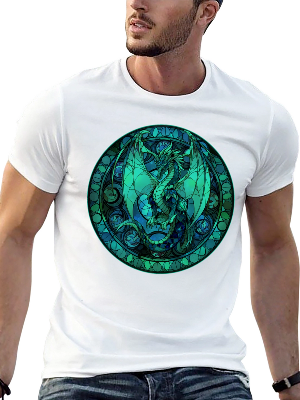 Stained Glass Dragon Graphic Tee - Black