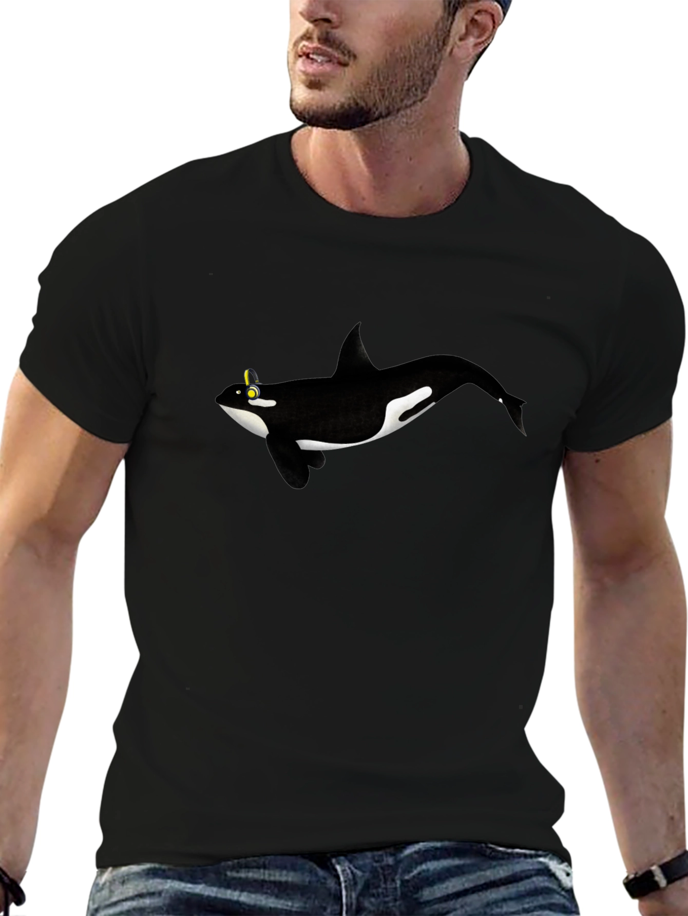 Orca Whale Graphic Tee - Black Cotton T-Shirt