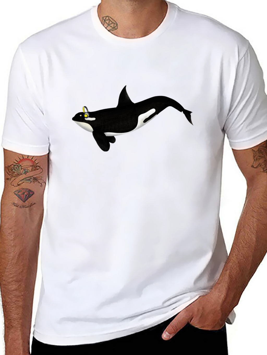 Orca Whale Graphic Tee - Black Cotton T-Shirt