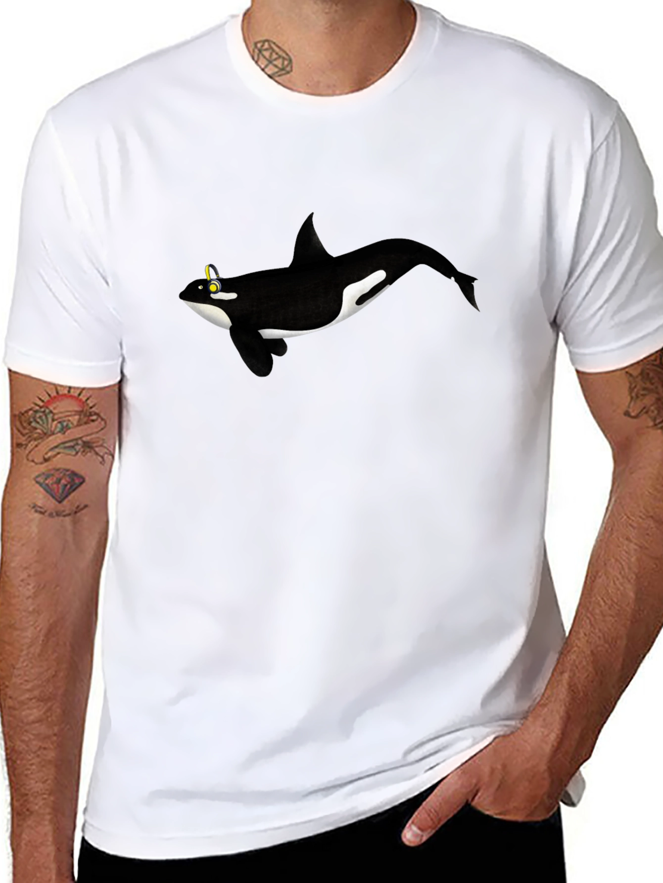 Orca Whale Graphic Tee - Black Cotton T-Shirt