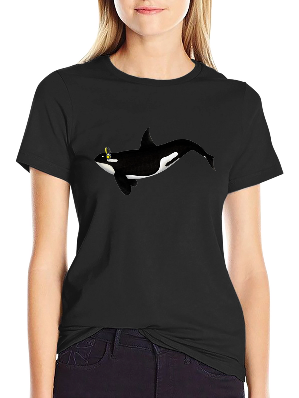 Orca Whale Graphic Tee - Black Cotton T-Shirt