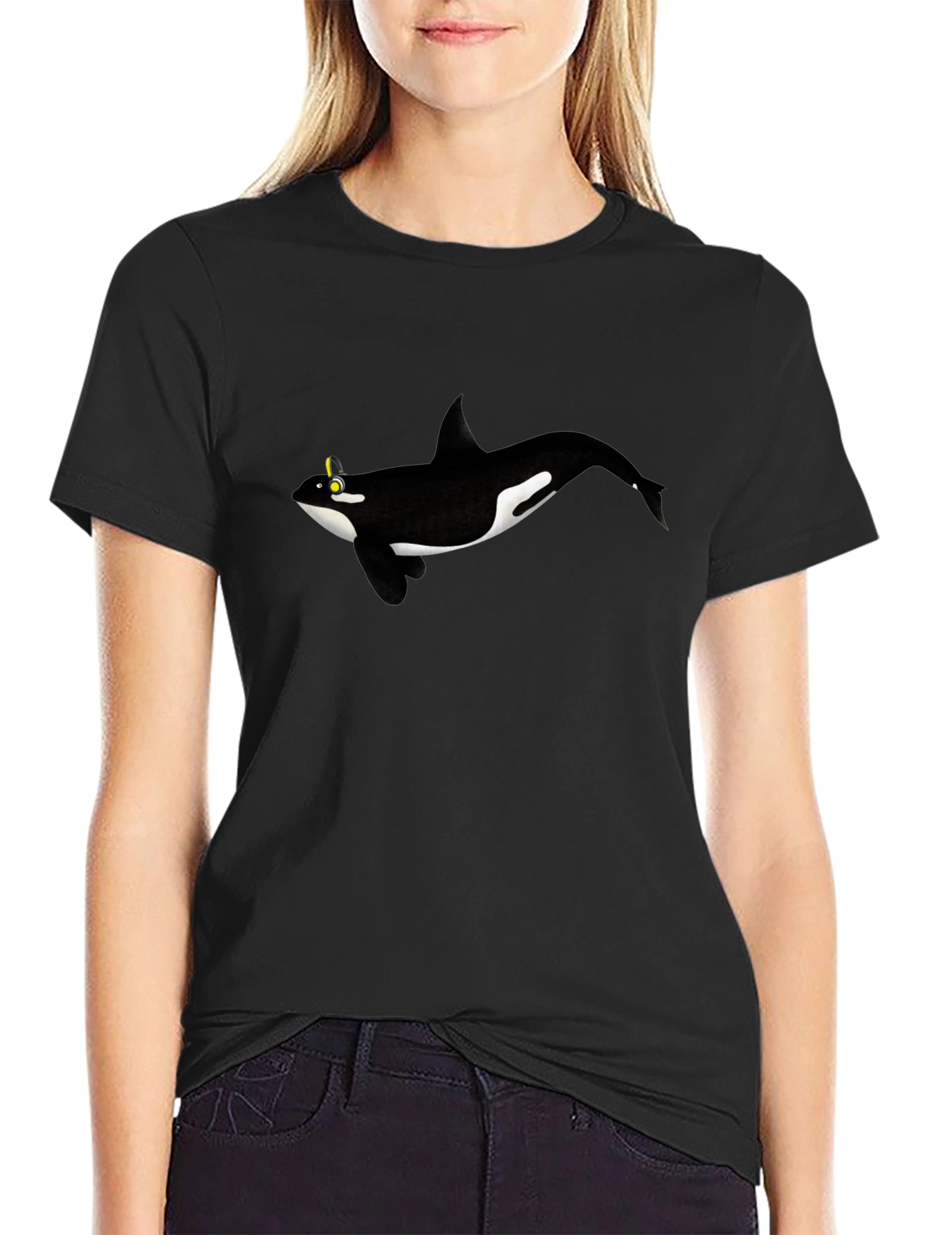 Orca Whale Graphic Tee - Black Cotton T-Shirt