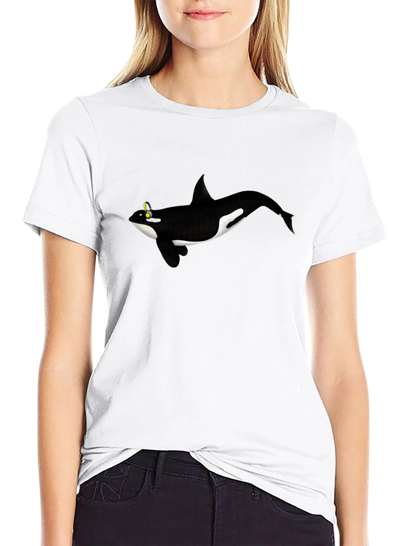 Orca Whale Graphic Tee - Black Cotton T-Shirt