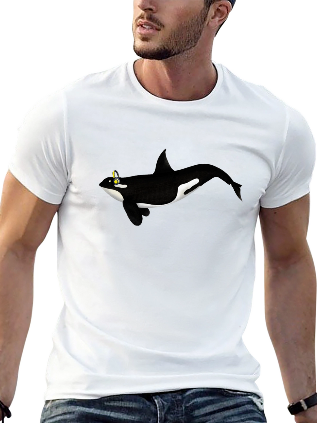 Orca Whale Graphic Tee - Black Cotton T-Shirt