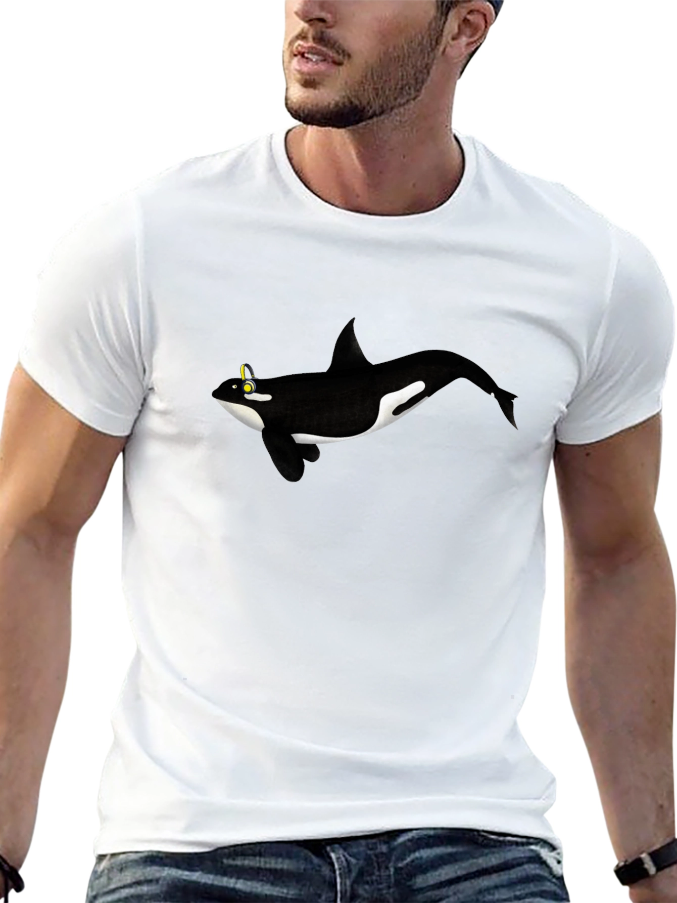 Orca Whale Graphic Tee - Black Cotton T-Shirt