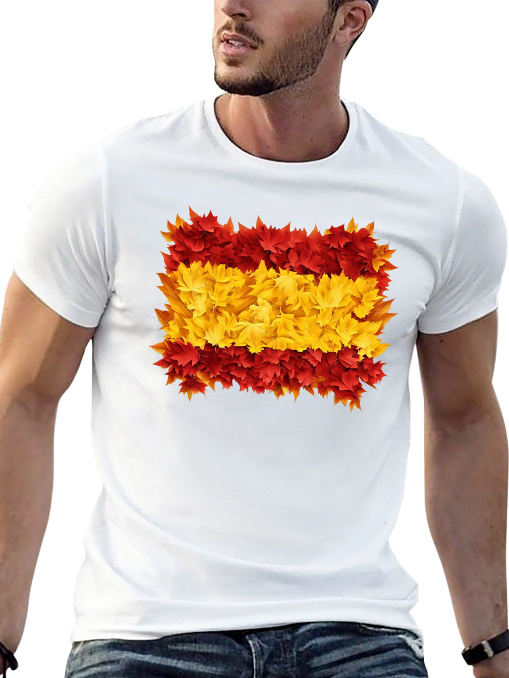 Spain Flag Leaves Mens Black T-Shirt