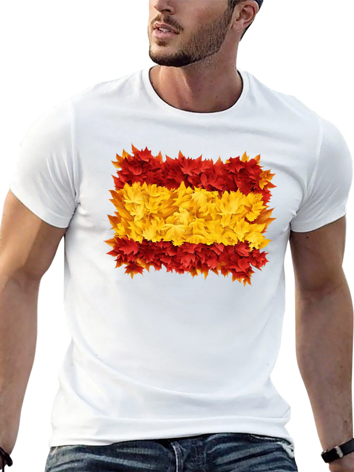 Spain Flag Leaves Mens Black T-Shirt