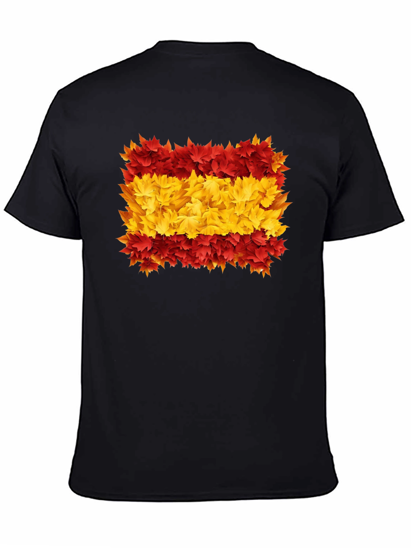 Spain Flag Leaves Mens Black T-Shirt