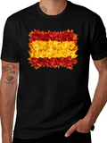 Spain Flag Leaves Mens Black T-Shirt
