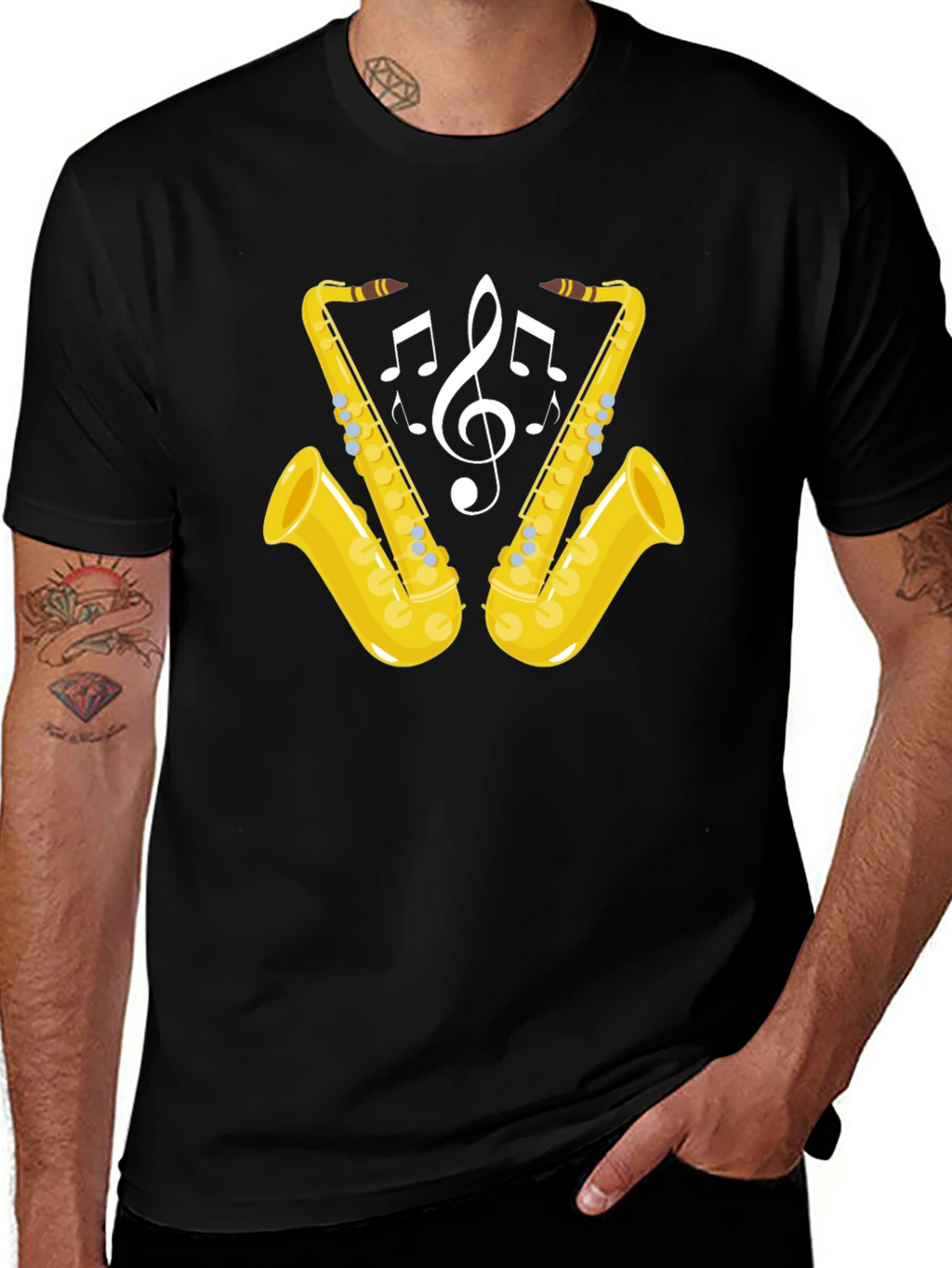 Saxophone Music Notes Graphic T-Shirt