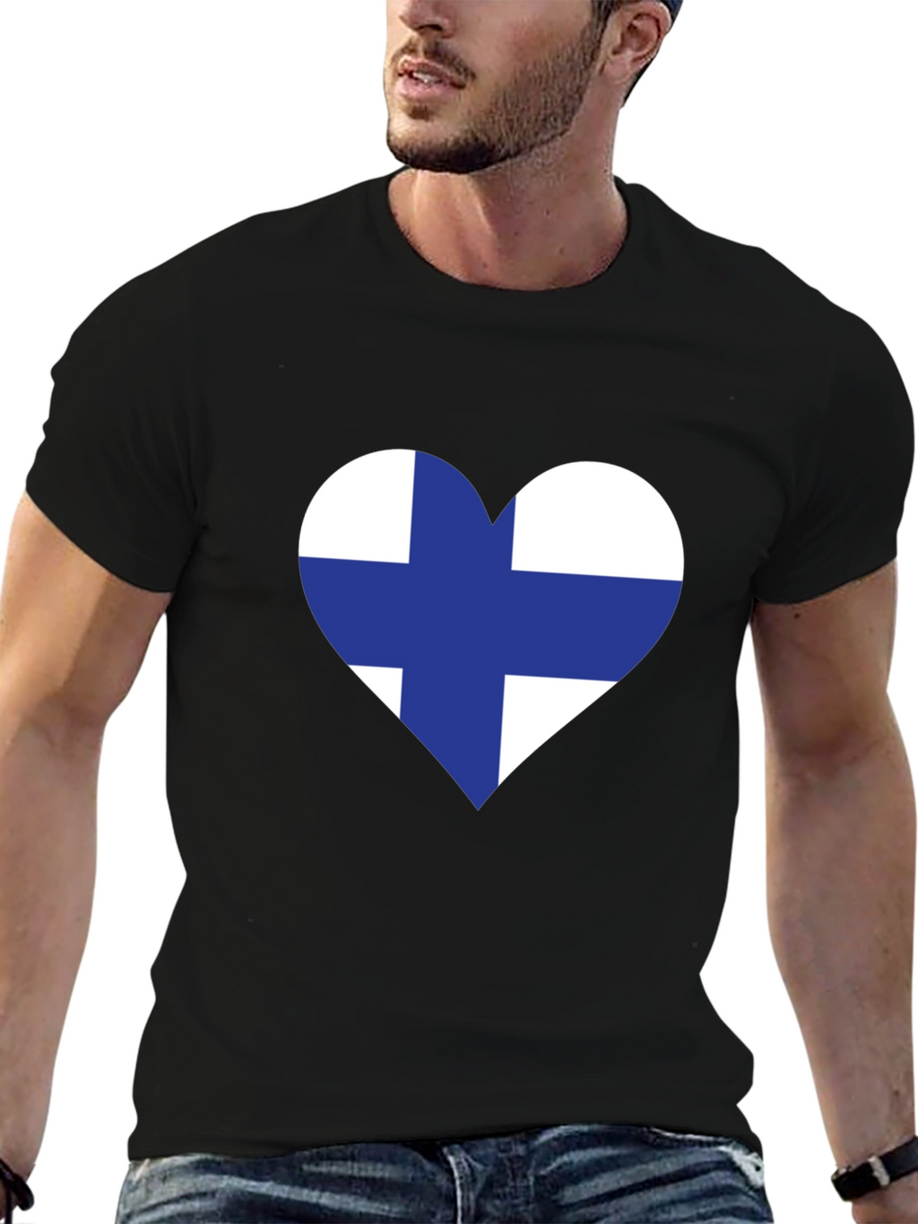 Finland Heart Flag Black T-Shirt