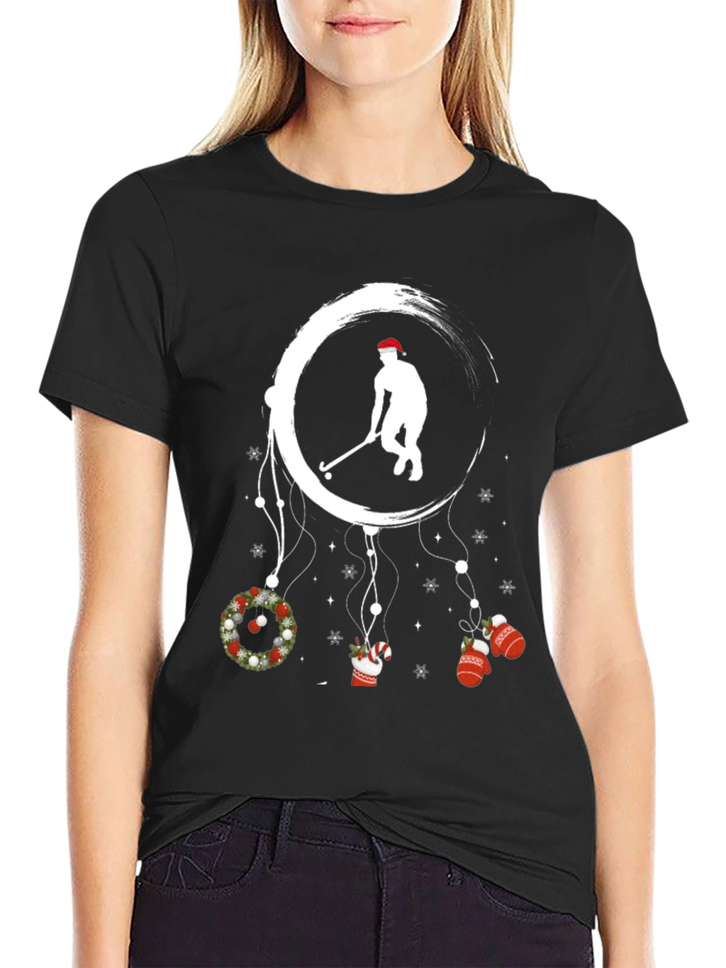 Festive Hockey Player Graphic T-Shirt