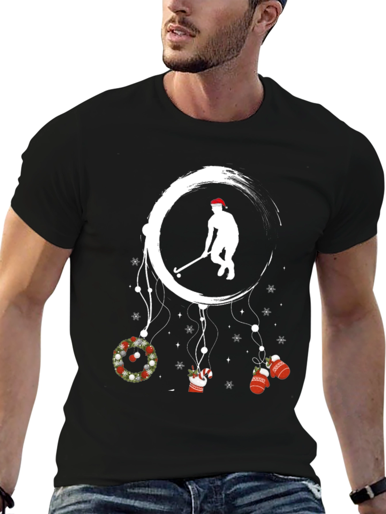 Festive Hockey Player Graphic T-Shirt