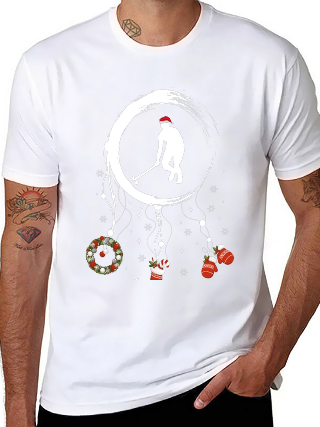 Festive Hockey Player Graphic T-Shirt