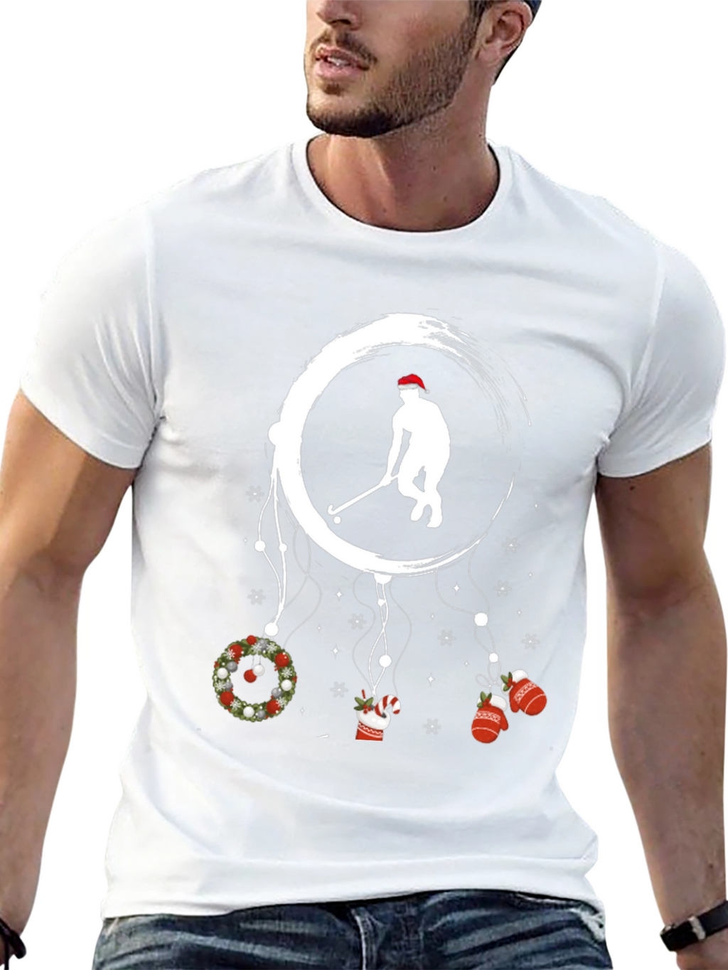 Festive Hockey Player Graphic T-Shirt