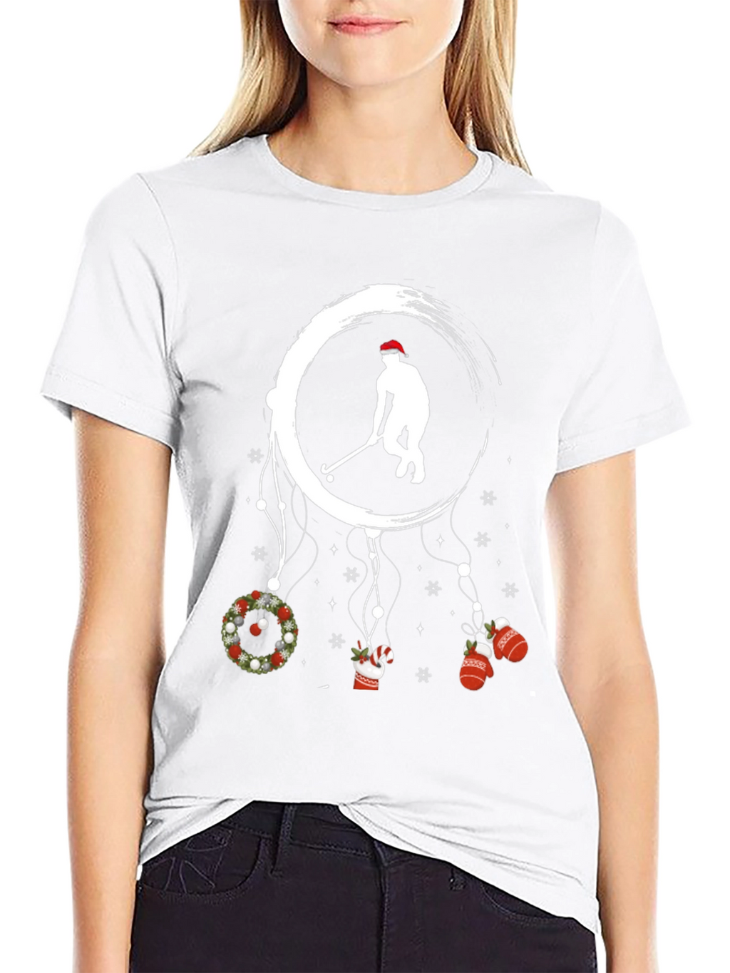 Festive Hockey Player Graphic T-Shirt
