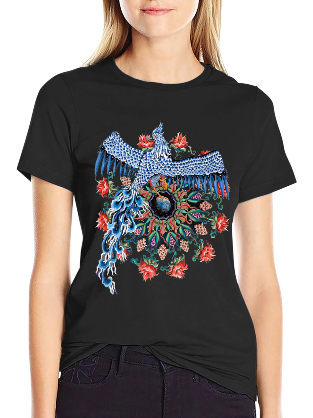 Phoenix Graphic Print Black T-Shirt