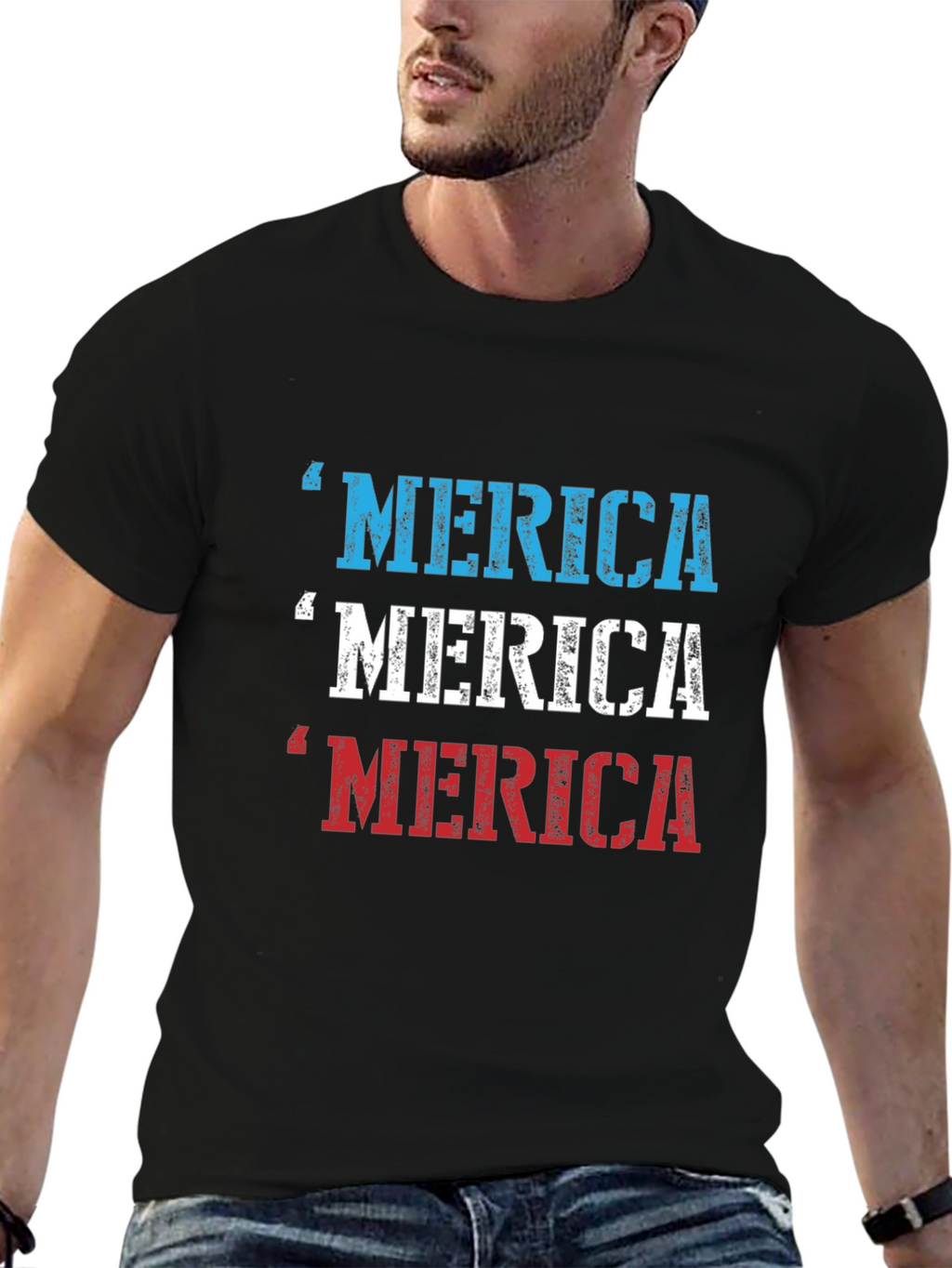 Merica Patriotic Graphic Print T-Shirt