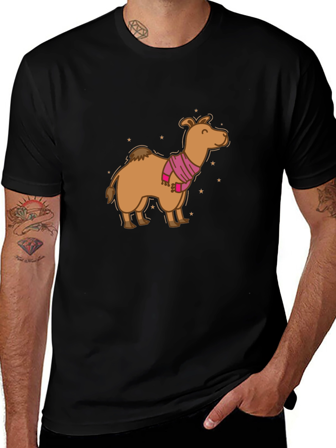 Camel in Scarf Graphic Tee - Black