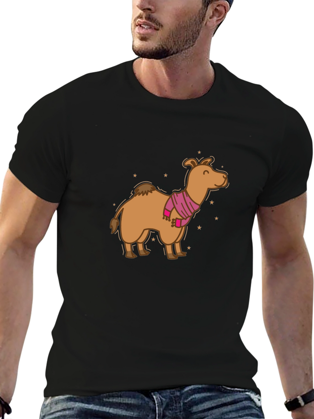 Camel in Scarf Graphic Tee - Black
