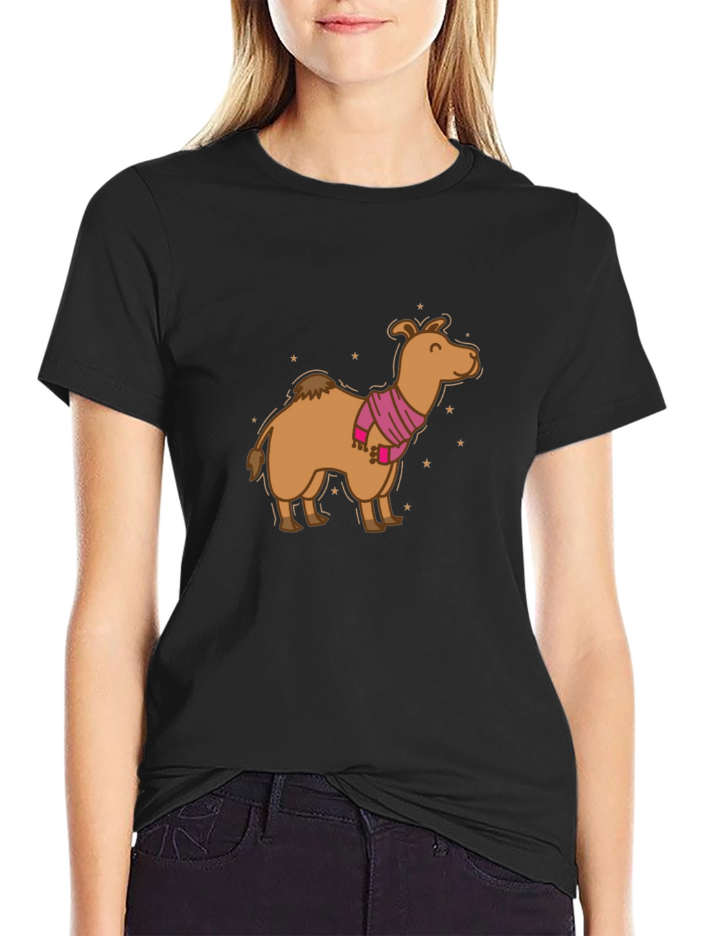 Camel in Scarf Graphic Tee - Black