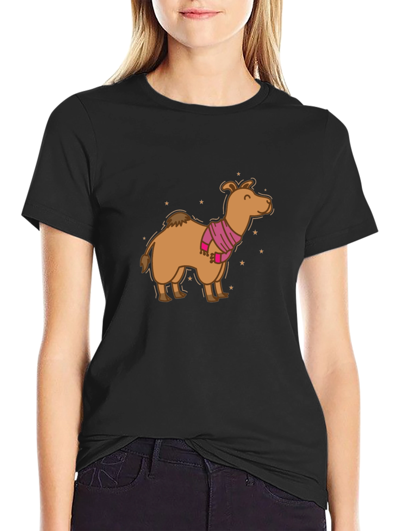 Camel in Scarf Graphic Tee - Black