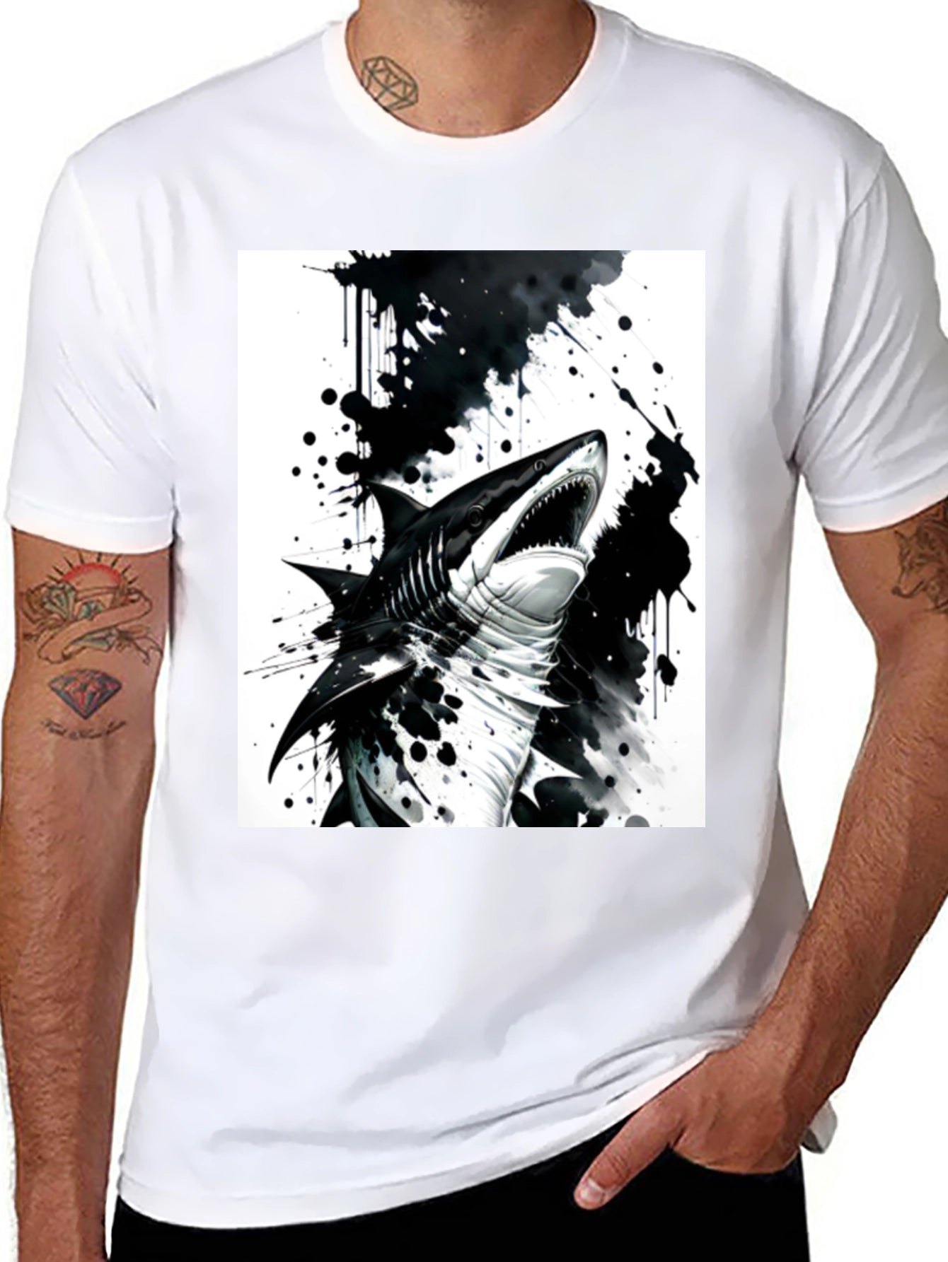 Shark Graphic Print Black T-Shirt
