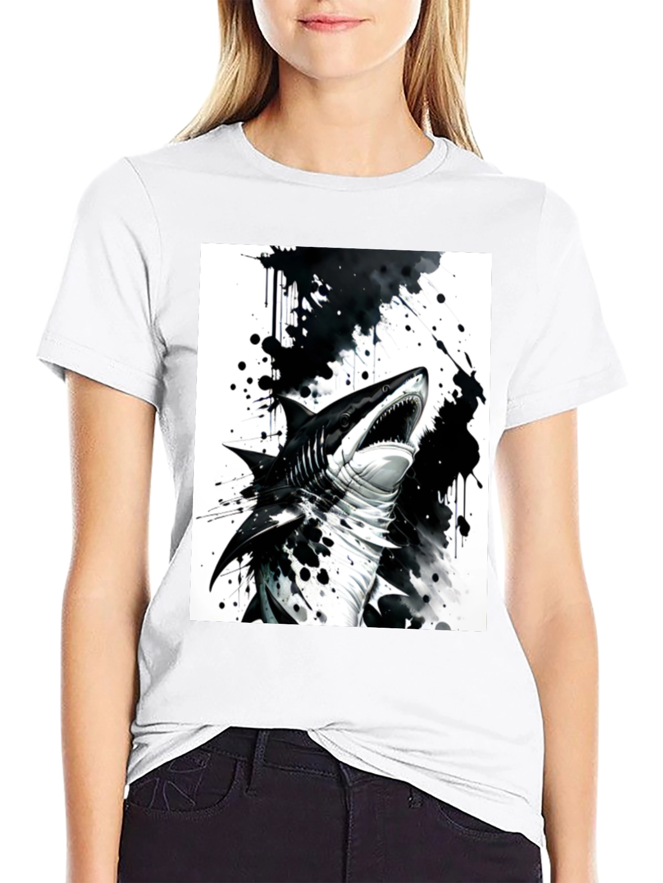 Shark Graphic Print Black T-Shirt
