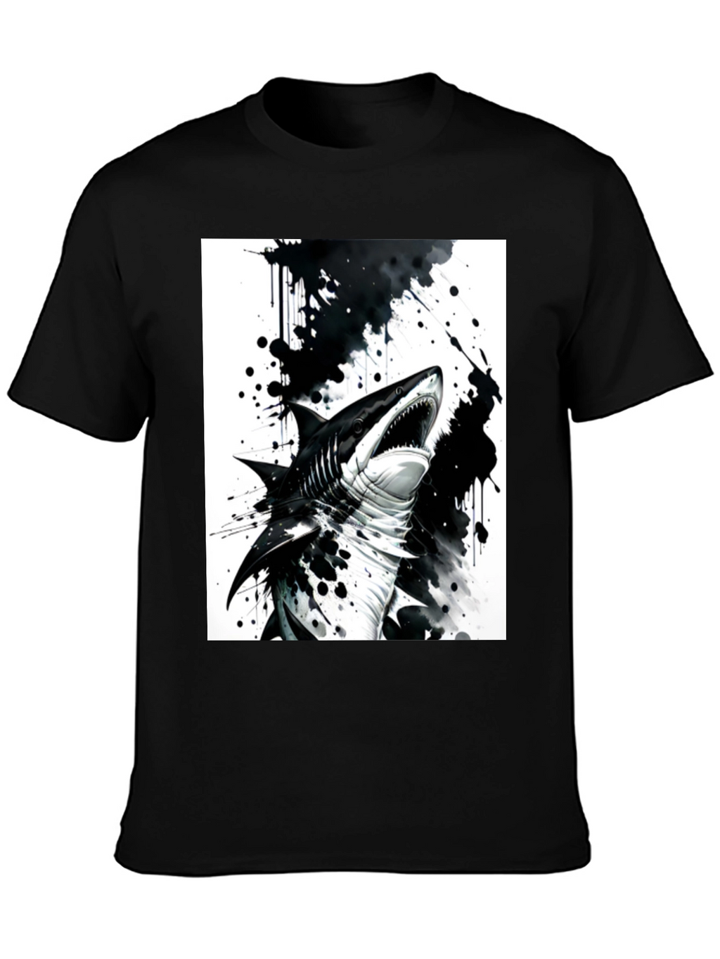 Shark Graphic Print Black T-Shirt