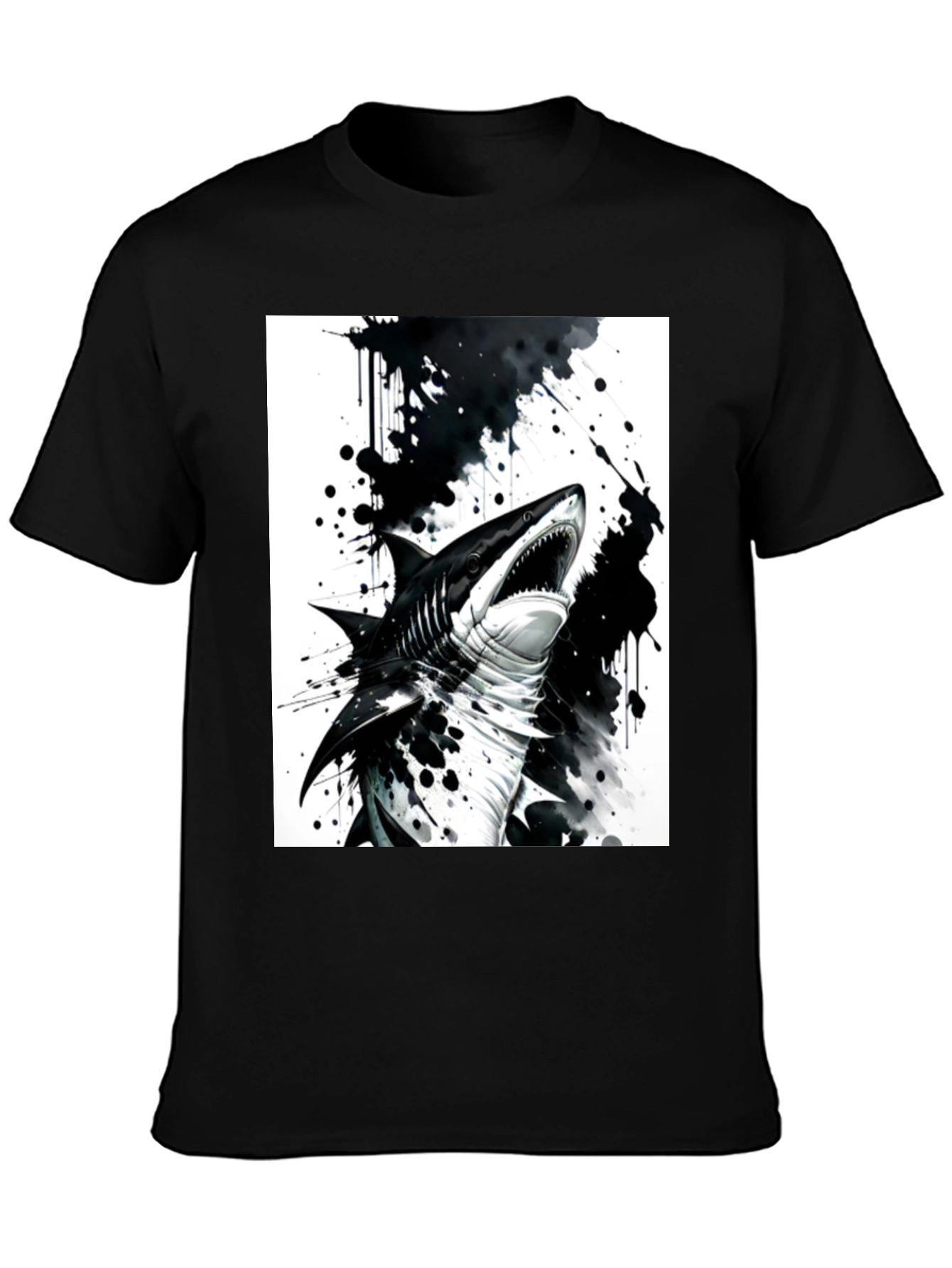 Shark Graphic Print Black T-Shirt