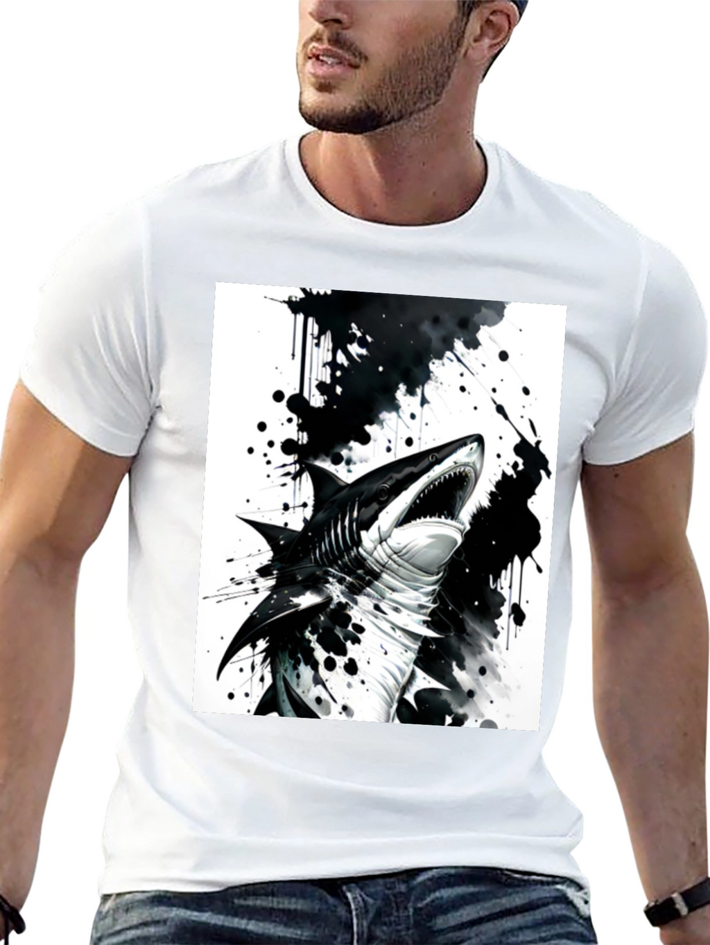 Shark Graphic Print Black T-Shirt