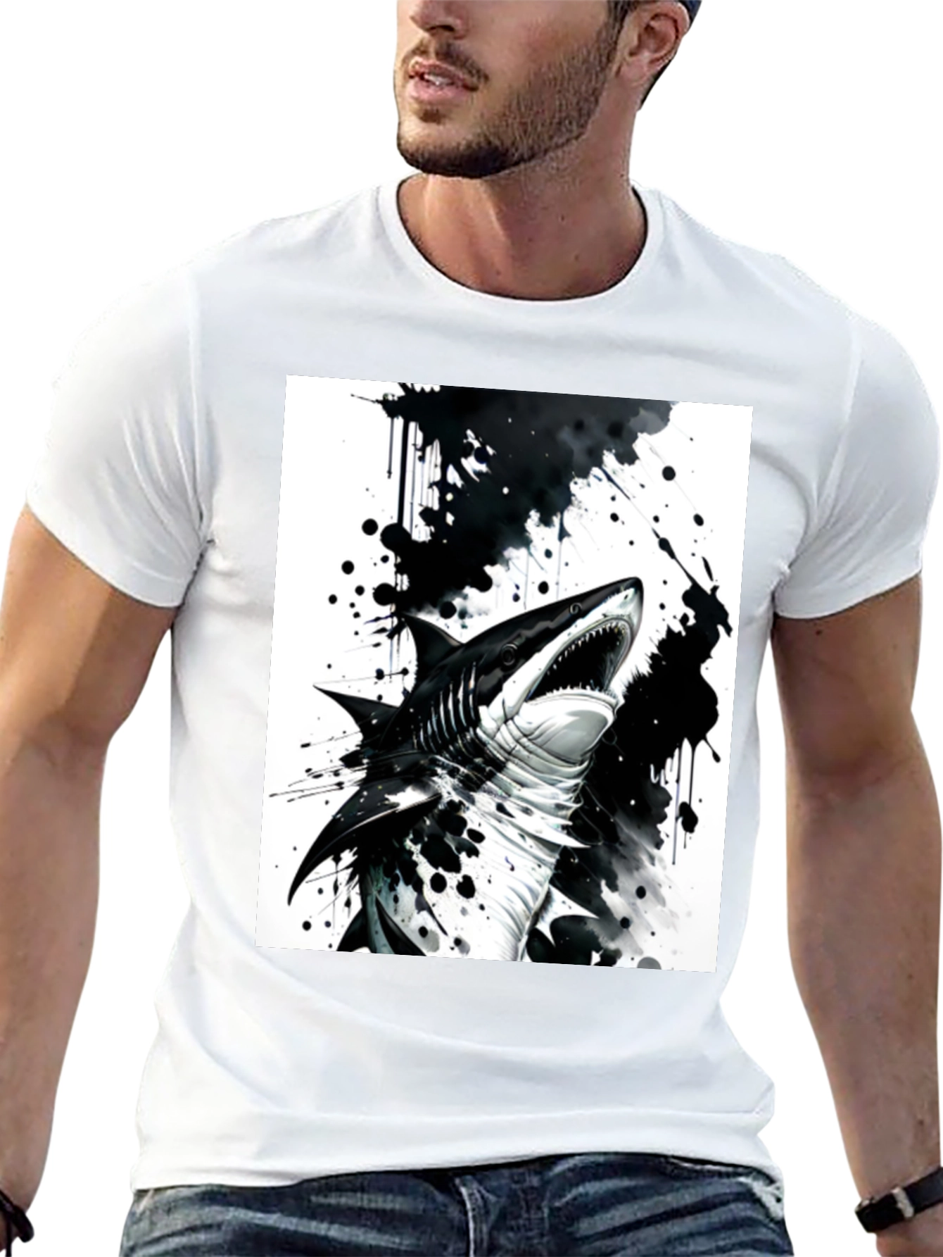 Shark Graphic Print Black T-Shirt