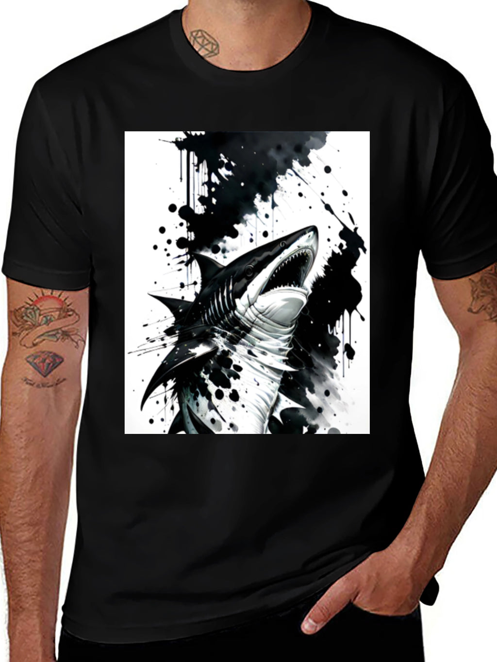 Shark Graphic Print Black T-Shirt