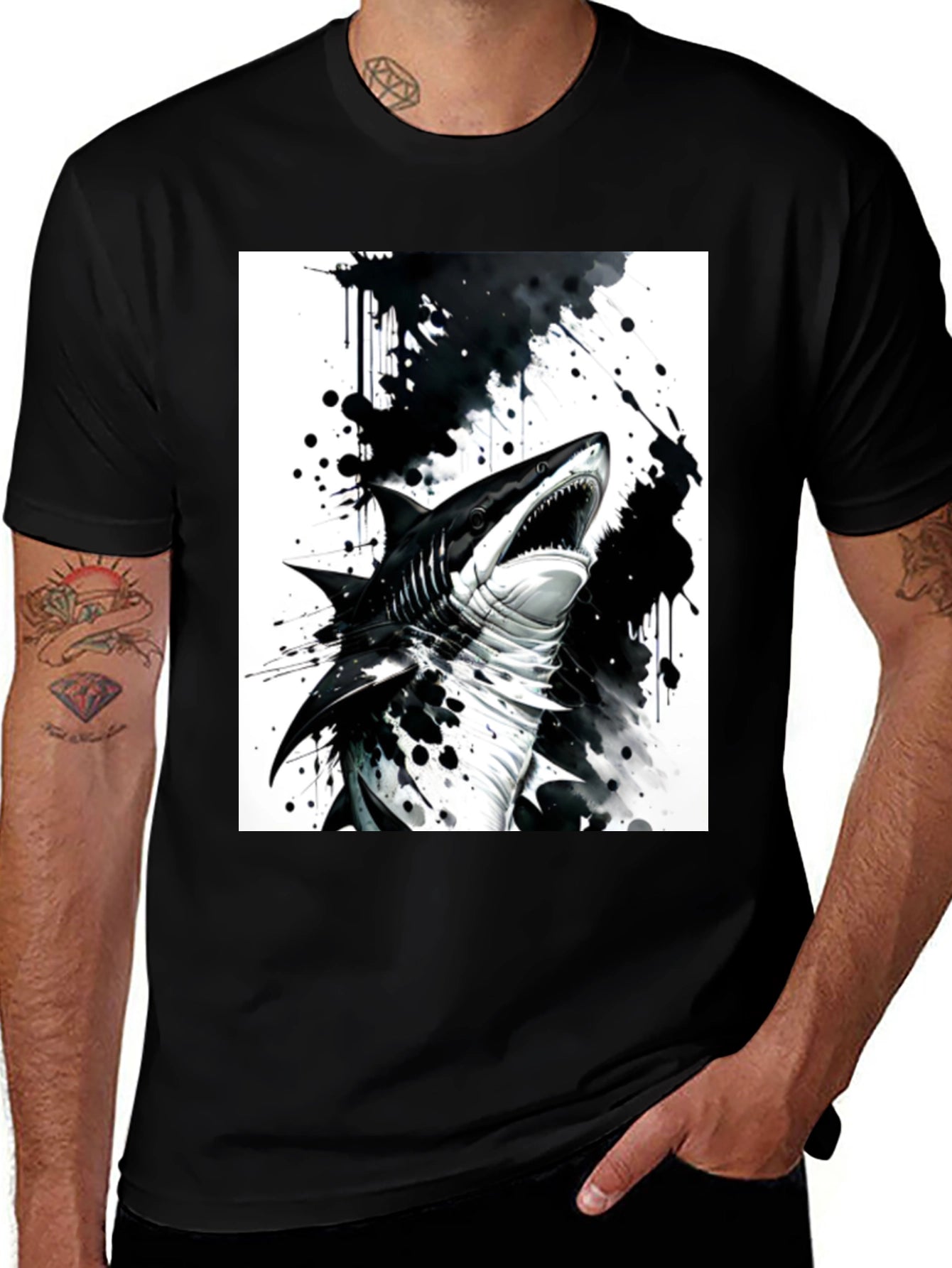 Shark Graphic Print Black T-Shirt