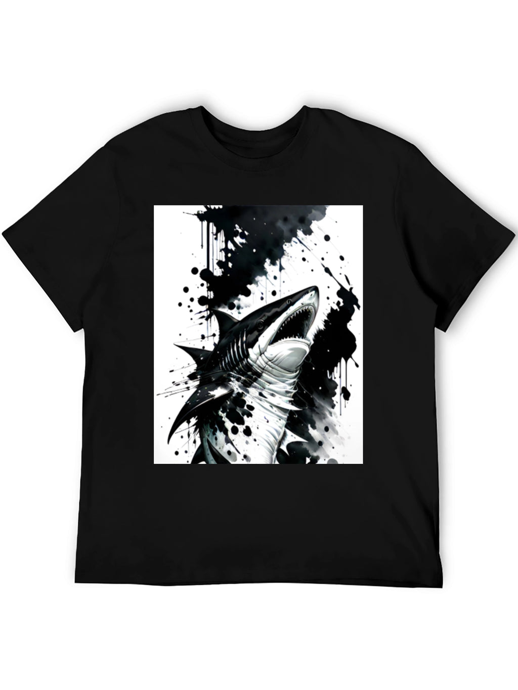 Shark Graphic Print Black T-Shirt