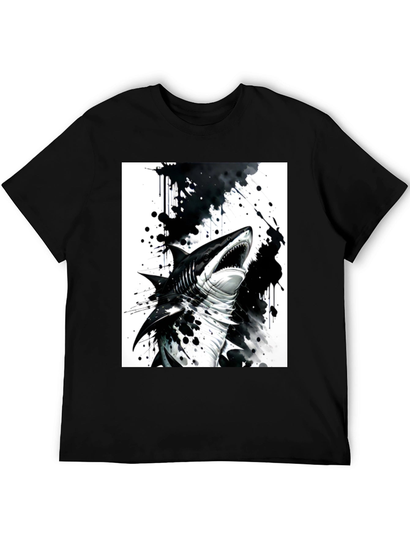Shark Graphic Print Black T-Shirt