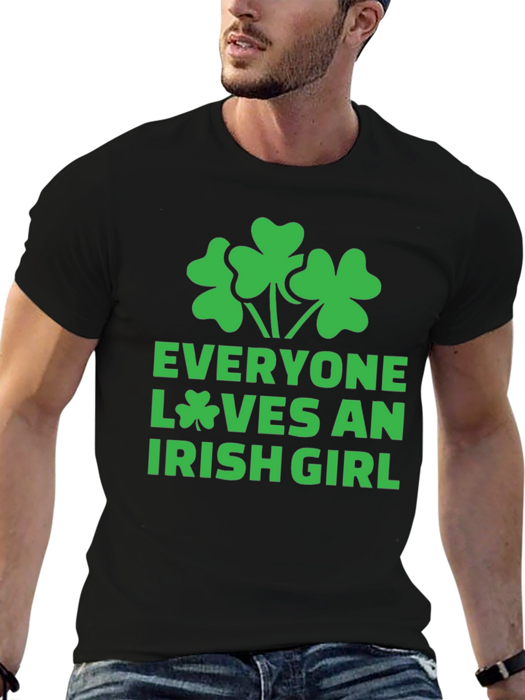 Everyone Loves an Irish Girl Black T-Shirt Shamrock