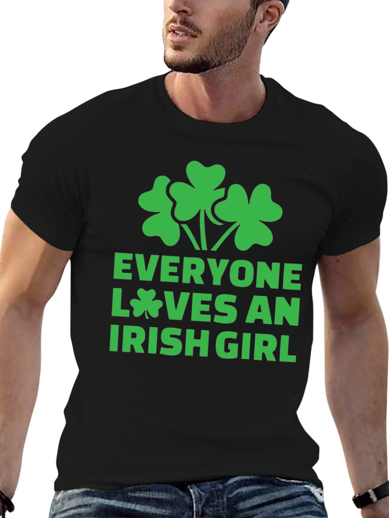 Everyone Loves an Irish Girl Black T-Shirt Shamrock