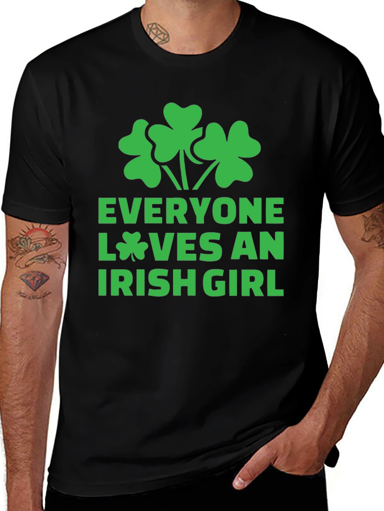 Everyone Loves an Irish Girl Black T-Shirt Shamrock