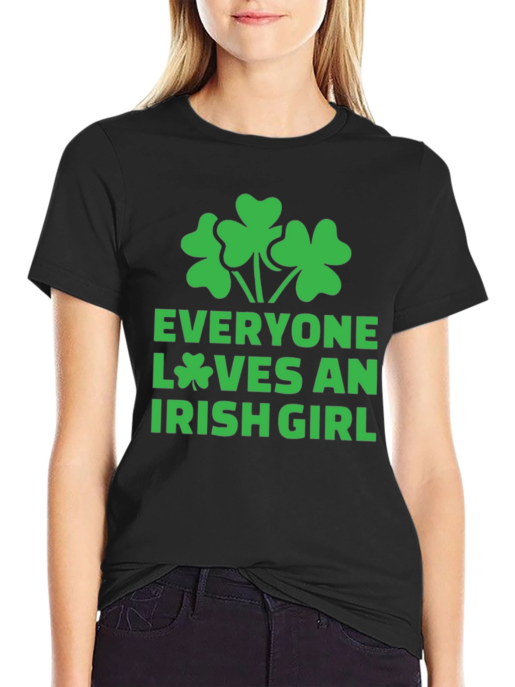 Everyone Loves an Irish Girl Black T-Shirt Shamrock