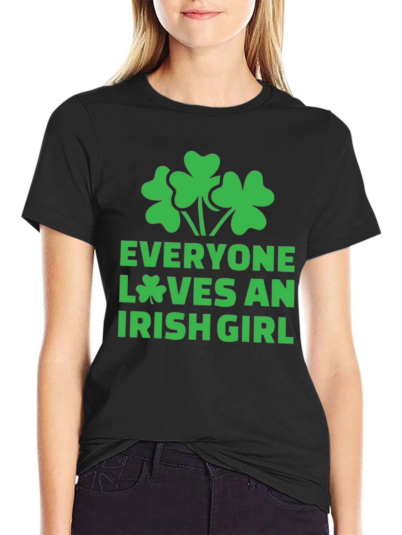 Everyone Loves an Irish Girl Black T-Shirt Shamrock