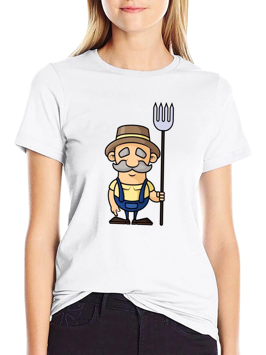 Cartoon Farmer Graphic Black T-Shirt
