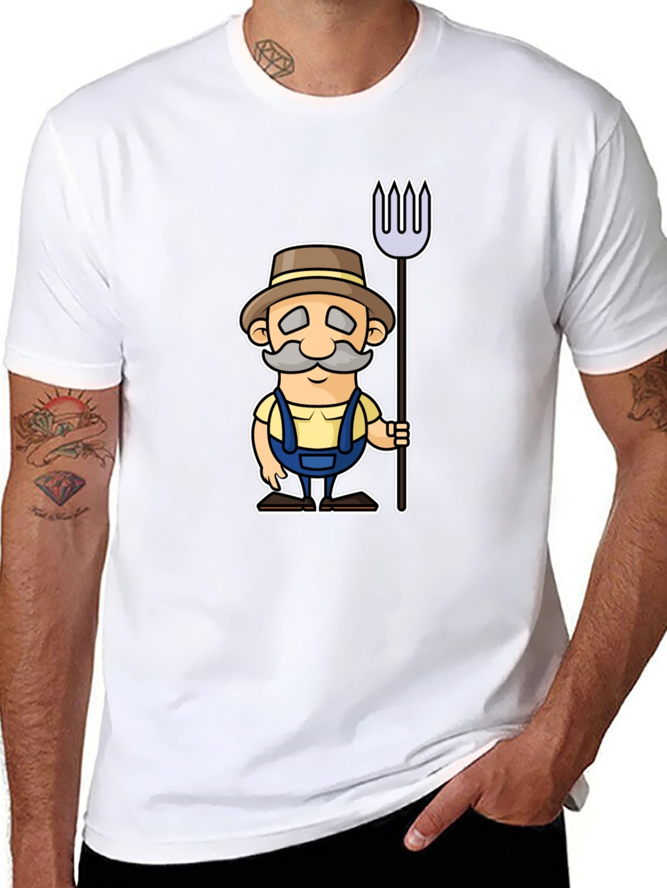 Cartoon Farmer Graphic Black T-Shirt
