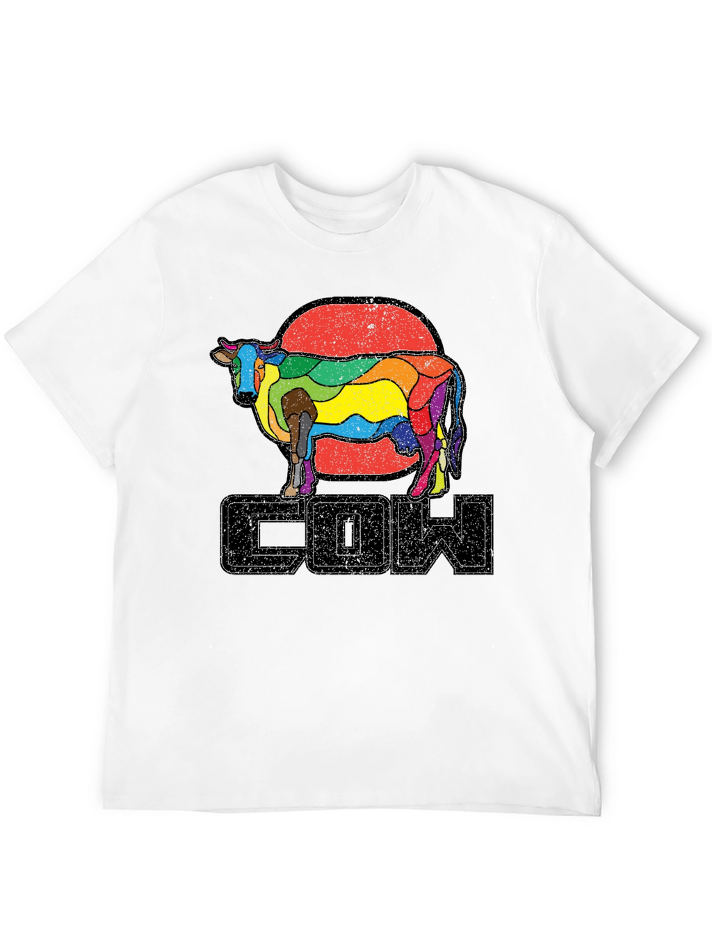 Retro Rainbow Cow Graphic T-Shirt