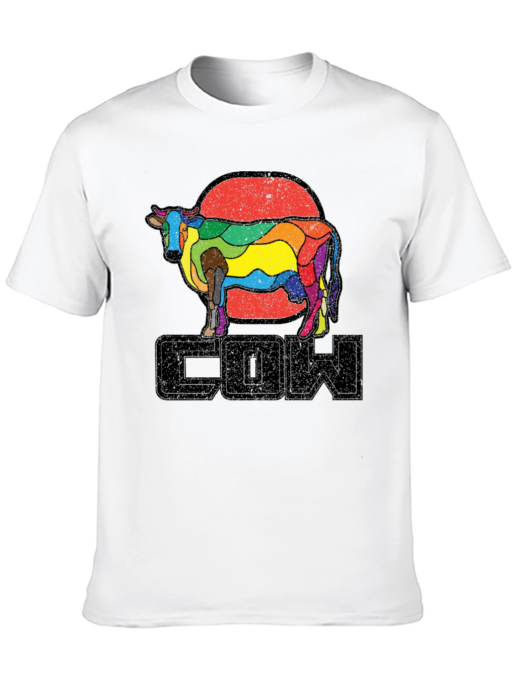 Retro Rainbow Cow Graphic T-Shirt
